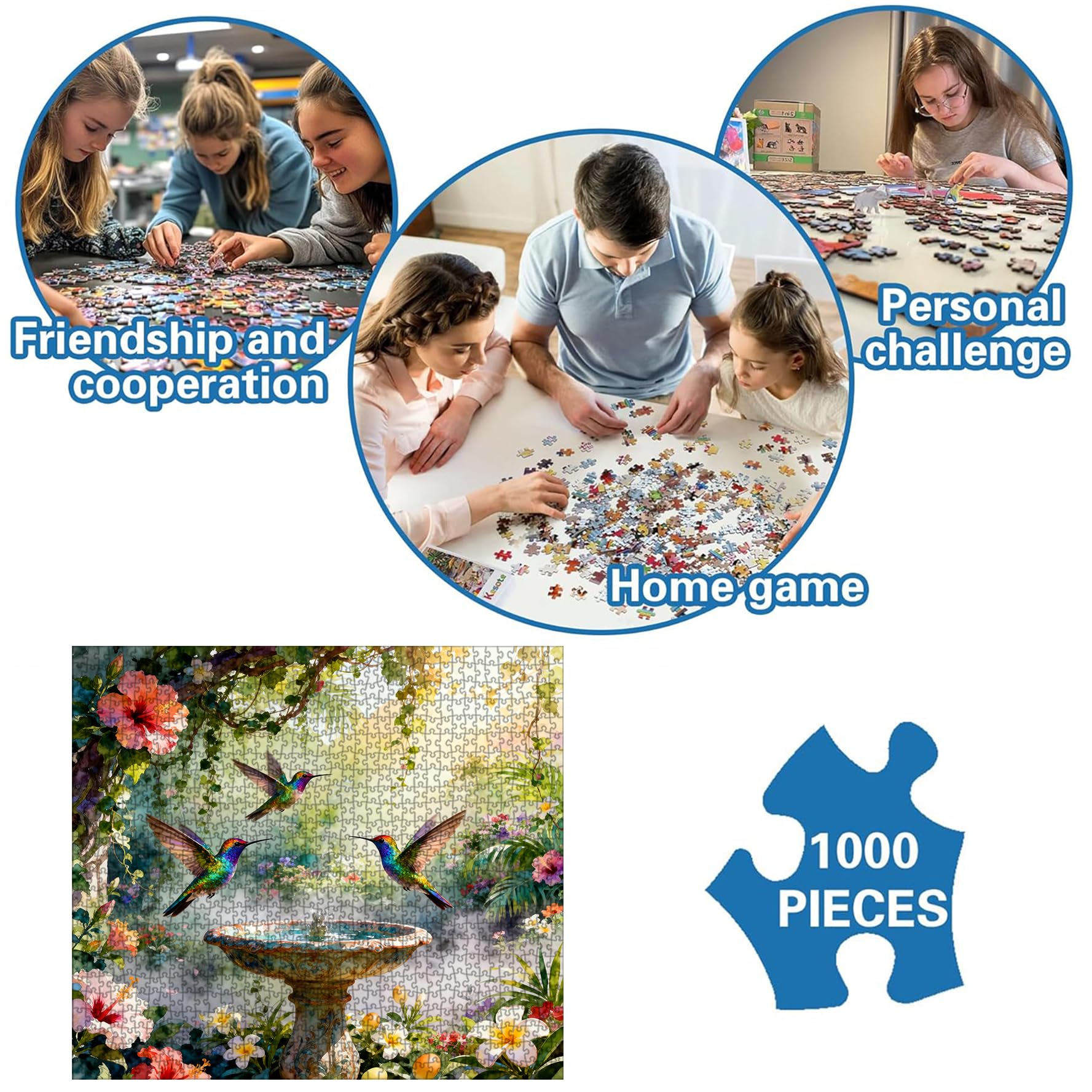 Reofrey Puzzle 1000 Teile - Hummingbird Haven, Rechteck Klassische Puzzles Für Erwachsene, 55x49cm Unmögliches, Familienspiel & Wanddekoration Puzzle-Liebhaber 3