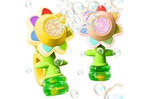 JOI MEW 2 Pack Rechargeable Flower Bubble Guns for Kids W/LED Lights & 10 Refill Solutions, Fun Swing Dance Bubble Maker Machine Blower Blaster Toys,Outdoor Summer Play, Easter, Birthday Party Favors & Gifts