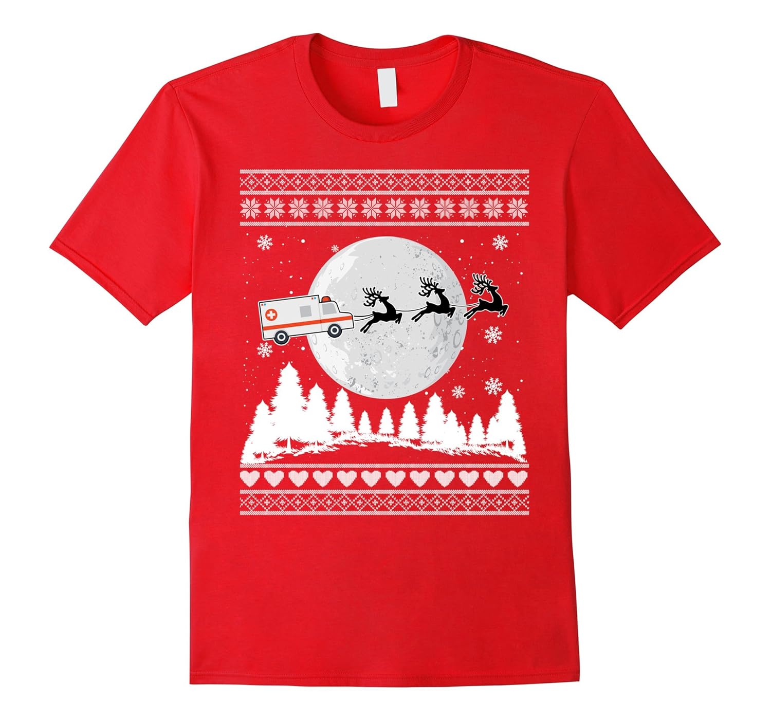 Christmas Santa Clause Ambulance Sleigh Reindeer T-shirt-Rose