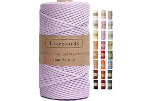 LIKEECORDS Braided Cotton Cord 3mm×109 Yards Natural Macrame Cotton Cord Bohemia Macrame Rope for Handmade Plant Hangers Wall (Lilac)