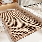 Siyaluens Luxury Waffle Bath Mat, Super Absorbent Non Slip Bathroom Rugs, Boho Ultra Soft Comfort Machine Washable Quick Dry Floor Mats with Tassels (Brown, 17" x 24")