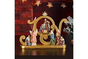 TOETOL Joy Nativity Sets for Christmas Indoor 10.2 Inch Tall Resin Nativity Set Scene Figurine Ornament Religious Tabletop Holiday Decorations Home Decor Gift for All