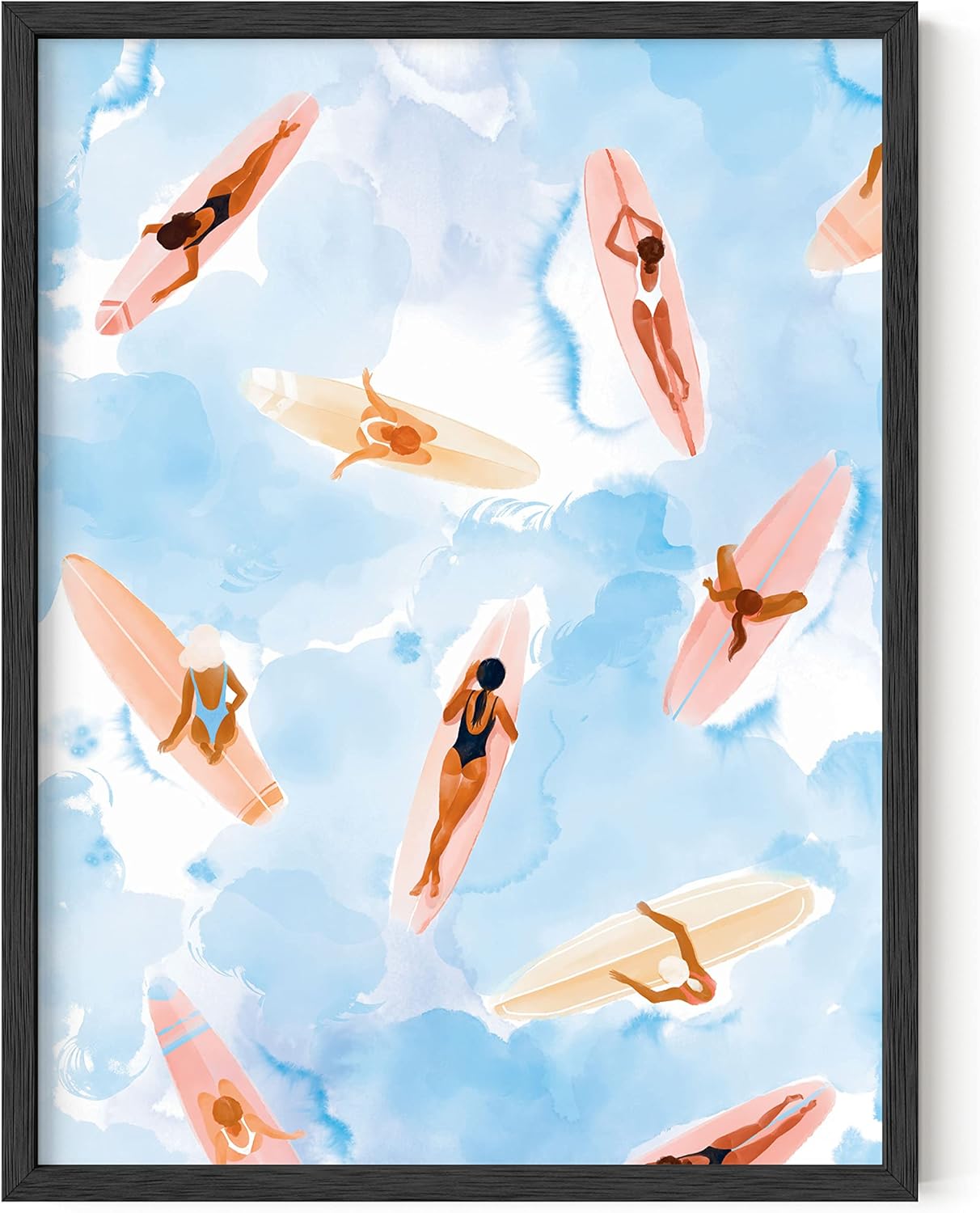 Wall Décor - HAUS AND HUES Beach Art Beach Posters - Surfer Girl Poster, Beach Themed Prints, Surfing Artwork, Pictures of Beachy Scenes Wall Decor, Ocean Seascapes, Watercolor Art Surfers (12x16 Unframed)