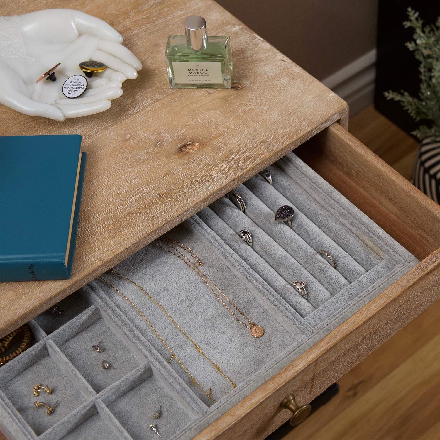 Houseables Jewelry Tray Organizer, Stackable Accessories Storage, 13.8"W x 9.5"D, 4 Pieces, Gray, Felt Earring Box, Drawer Insert, Velvet Ring Holder, Bracelet & Necklace Display, Cufflink Case: Home Improvement