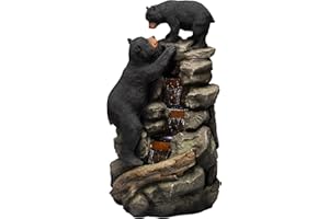 Alpine Corporation TZL178 36" Indoor/Outdoor 2 Bears Climbing Rainforest Water Fountain with LED Lights – Cascading Wildlife Water Feature for Garden, Patio, and Home Décor, Brown