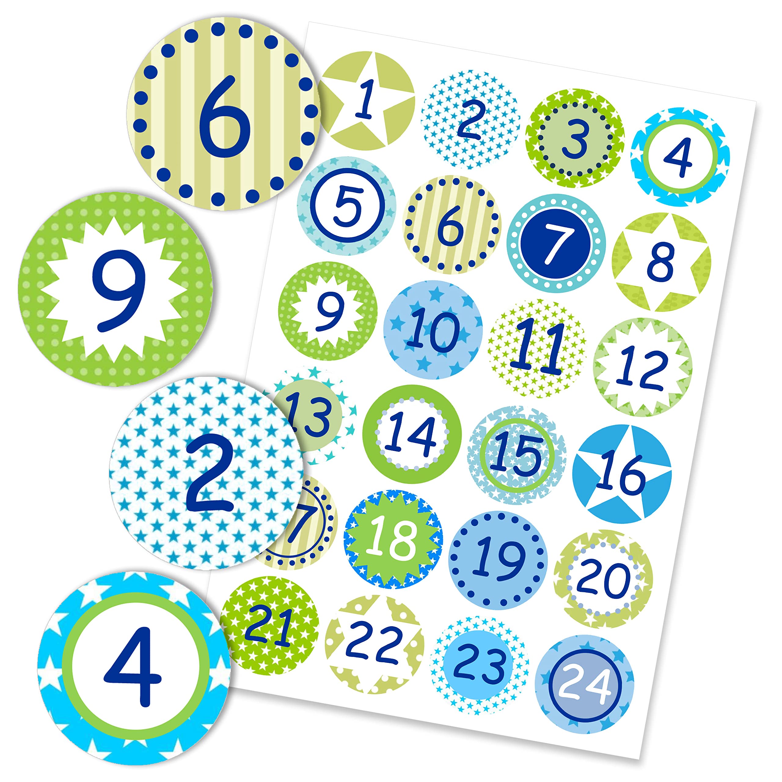 Papierdrachen 24 Advent calendar number stickers turquoise green pattern No. 13 - stickers - for you to assemble and decorate