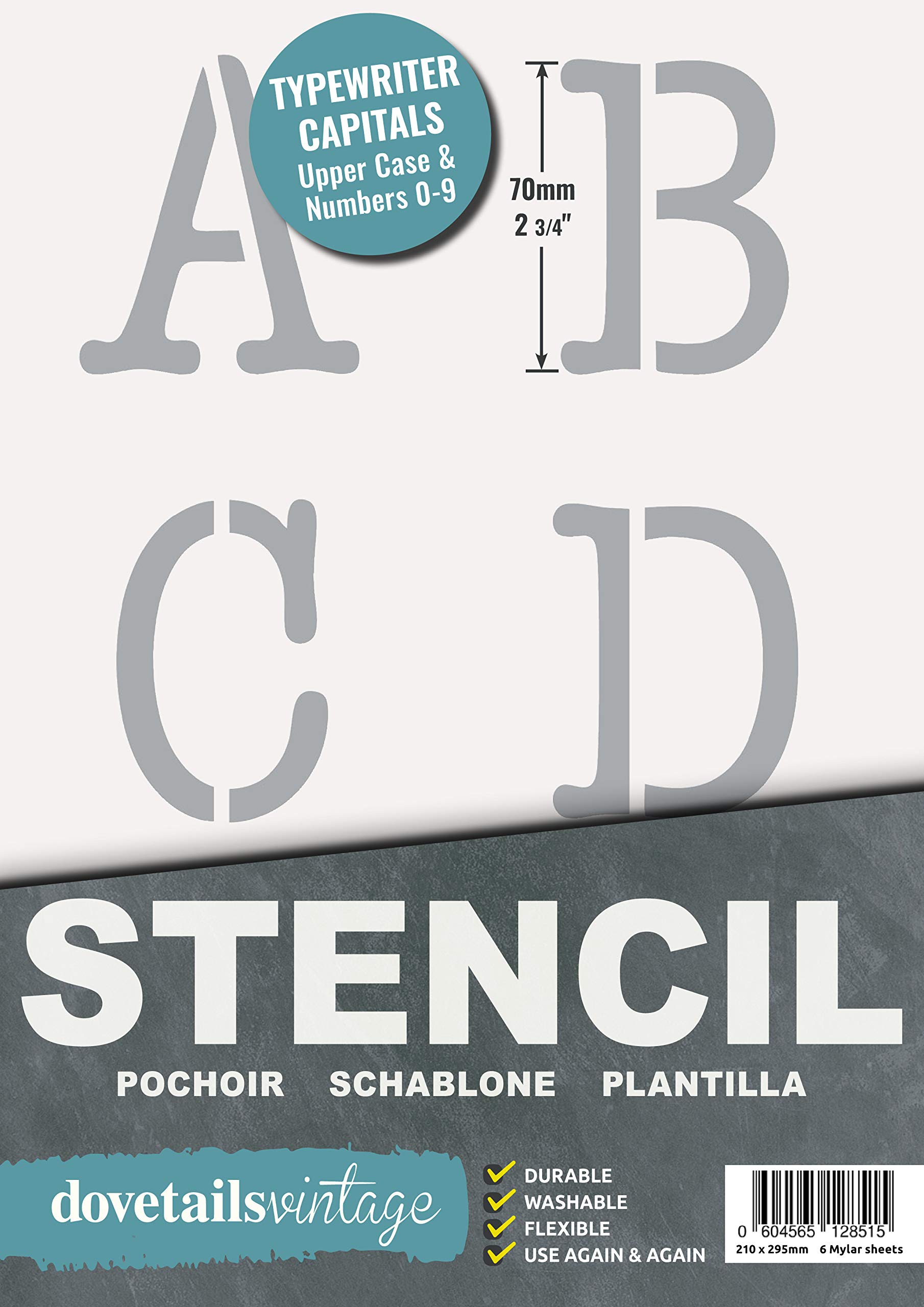Dovetails Vintage Letter Stencil 70 mm Tall Typewriter Style Capital Letters and Numbers.