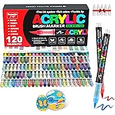 Guangna Acrylic Paint Markers Brush Tip, 120 Vivid Colors with Direct-Liquid Ink Control System, Professional-Grade Paint Pen for Rock Painting, Canvas, Glass, Plastic, Fabric & Creative Crafts