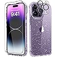 MIODIK for iPhone 14 Pro Max Case with Screen Protector + Camera Lens Protector, [Non-Yellowing] Clear Glitter Phone Case, Shockproof Protective Women Cute Bumper Cover for 6.7 Inch - Sparkle Clear