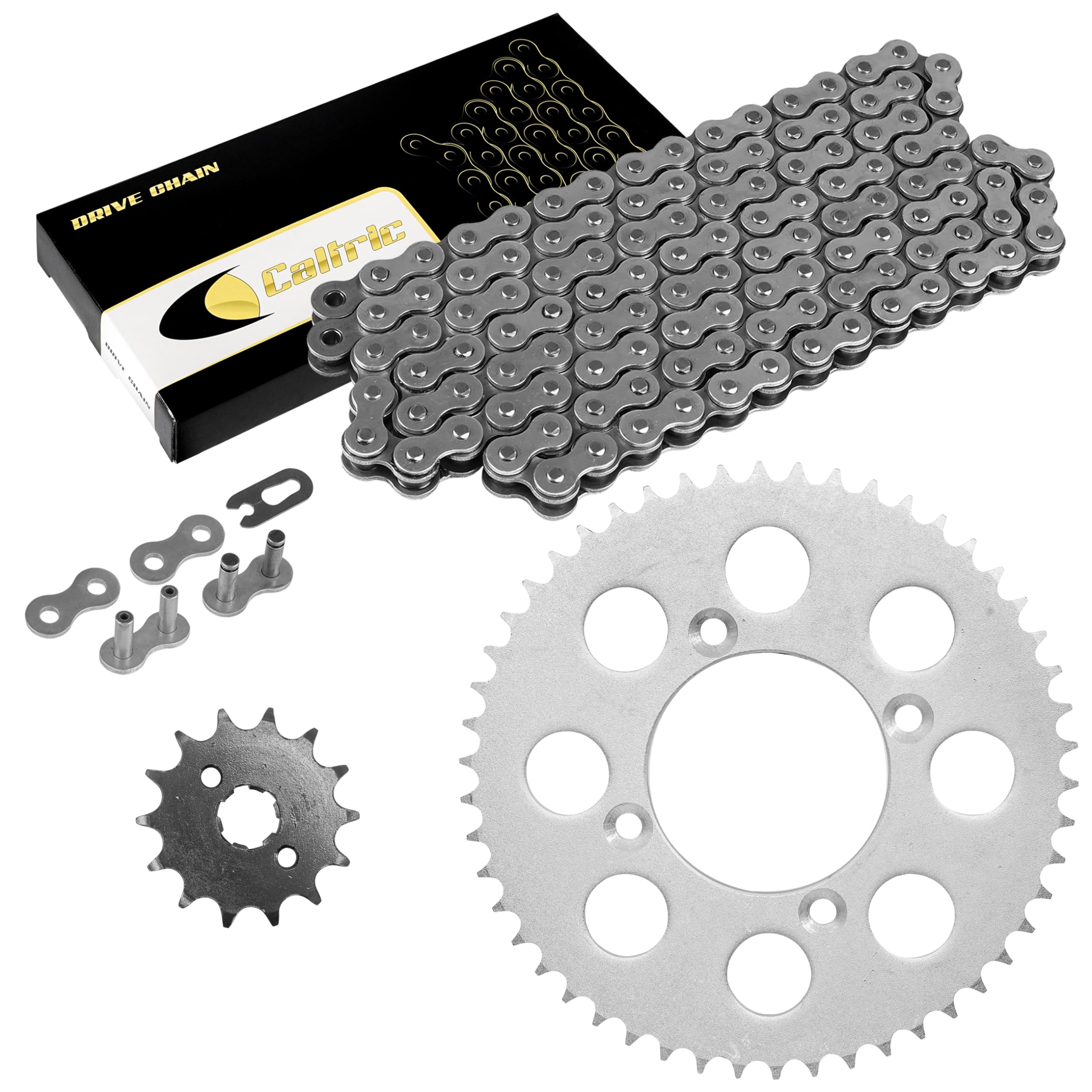 Photo 1 of Caltric Drive Chain & Sprockets Kit Compatible with Honda Xr100R 1985-2003 / Crf100F 2004-2013