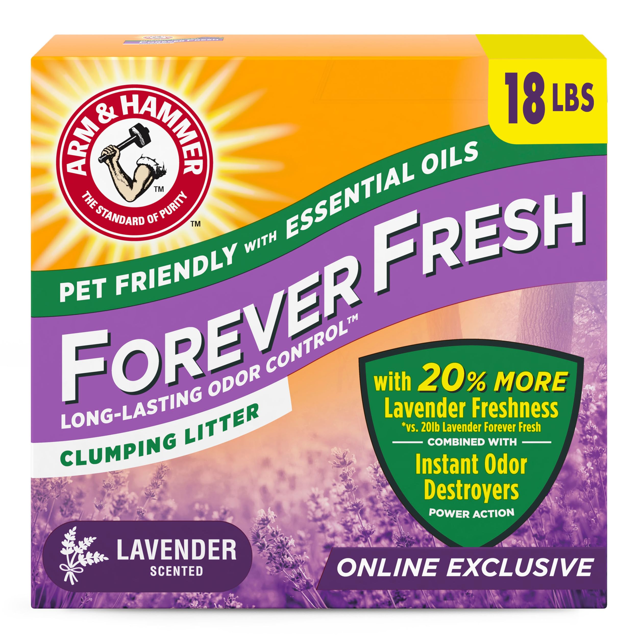 Photo 1 of Arm & Hammer Forever Fresh Clumping Cat Litter Lavender, MultiCat Cat Litter Odor Control 18lb With 20% More Lavender Freshness, With Essential Oils