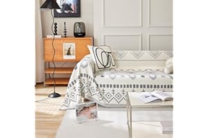 HANDONTIME Grey Geometric Sofa Covers Loveseat Covers Tassel Boho Couch Cover Beige Sectional Covers Dog Couch Covers for Sofa Reversible Chenille Sofa Throw Cover Futon Cover Washable, 71" X134"