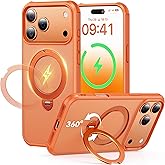 Peerock 360 Spin Magnetic Stand (Pro-Version) for iPhone 17 Pro Max Case (Compatible with MagSafe) [Military Drop Protection] Matte Translucent Shockproof Protective Phone Case 6.9'', Cosmic Orange