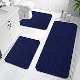 OLANLY Bathroom Rugs Sets 3 Piece, Soft Absorbent Chenille Bath Mats and U-Shaped Contour Toilet Rug, Quick Dry, Home Decor Accessories, Bath Mat Set for Bathroom (47"x20"+24"x16"+24"x20", Navy)