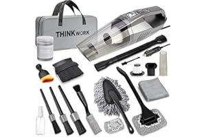 THINKWORK Car Cleaning Kit, Car Vacuum Kit, Gray Car Interior Detailing Kit with 8000PA High Power Vacuum, Including 7Pcs Detailing Brush Set and Bag