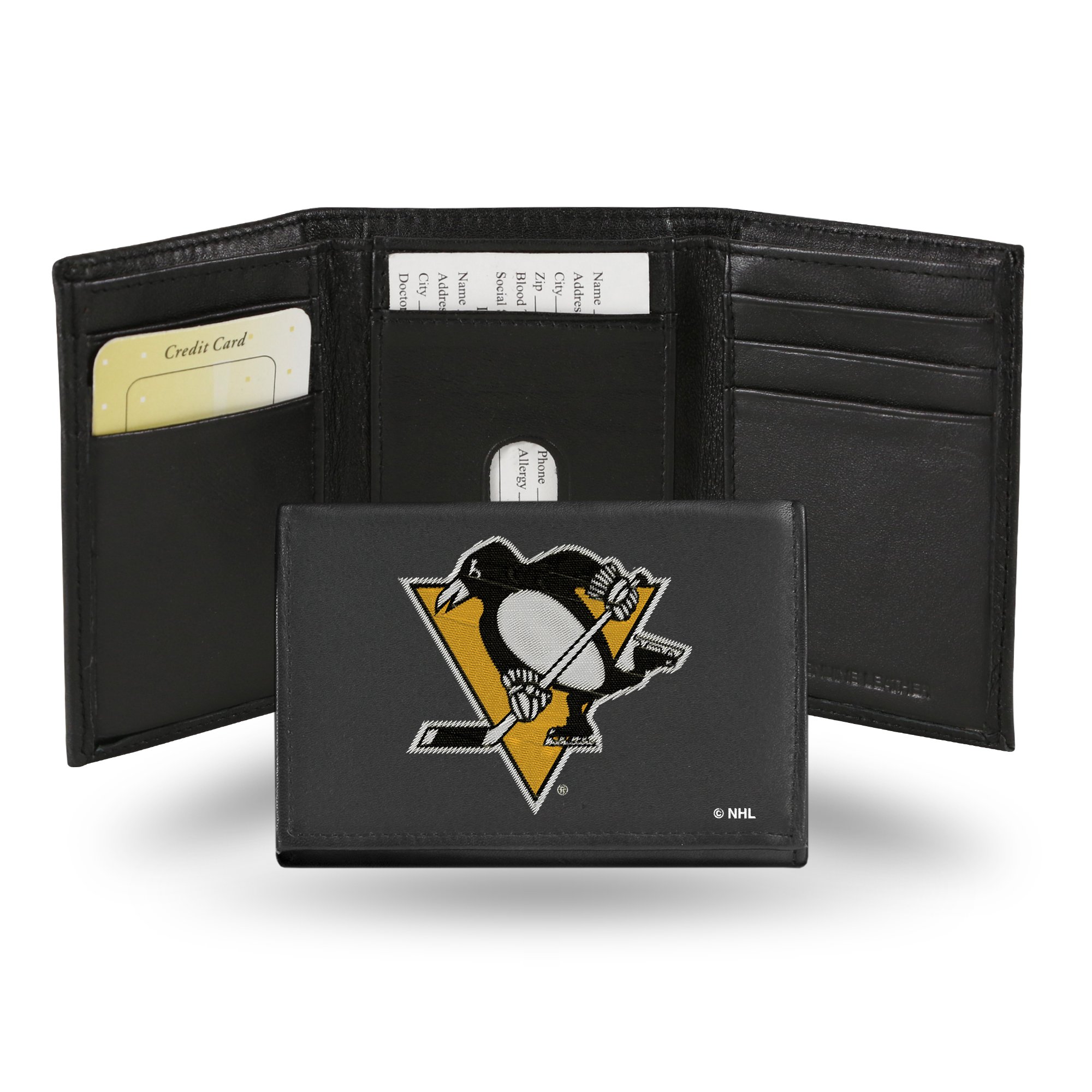 Rico Industries NHL Embroidered Leather Trifold Wallet, Pittsburgh Penguins
