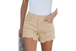 luvamia Jean Shorts for Women High Waisted Stretchy Distressed Denim Shorts Ripped Frayed Raw Hem Summer Casual Shorts