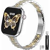 wkiss Slim Stainless Steel Band Compatible with Apple Watch Band 38mm 40mm 41mm 42mm 44mm 45mm 46mm 49mm,Women Fashion Metal Replacement Strap for iWatch Bands Series 11 10 9 8 7 6 5 4 3 2 1 SE