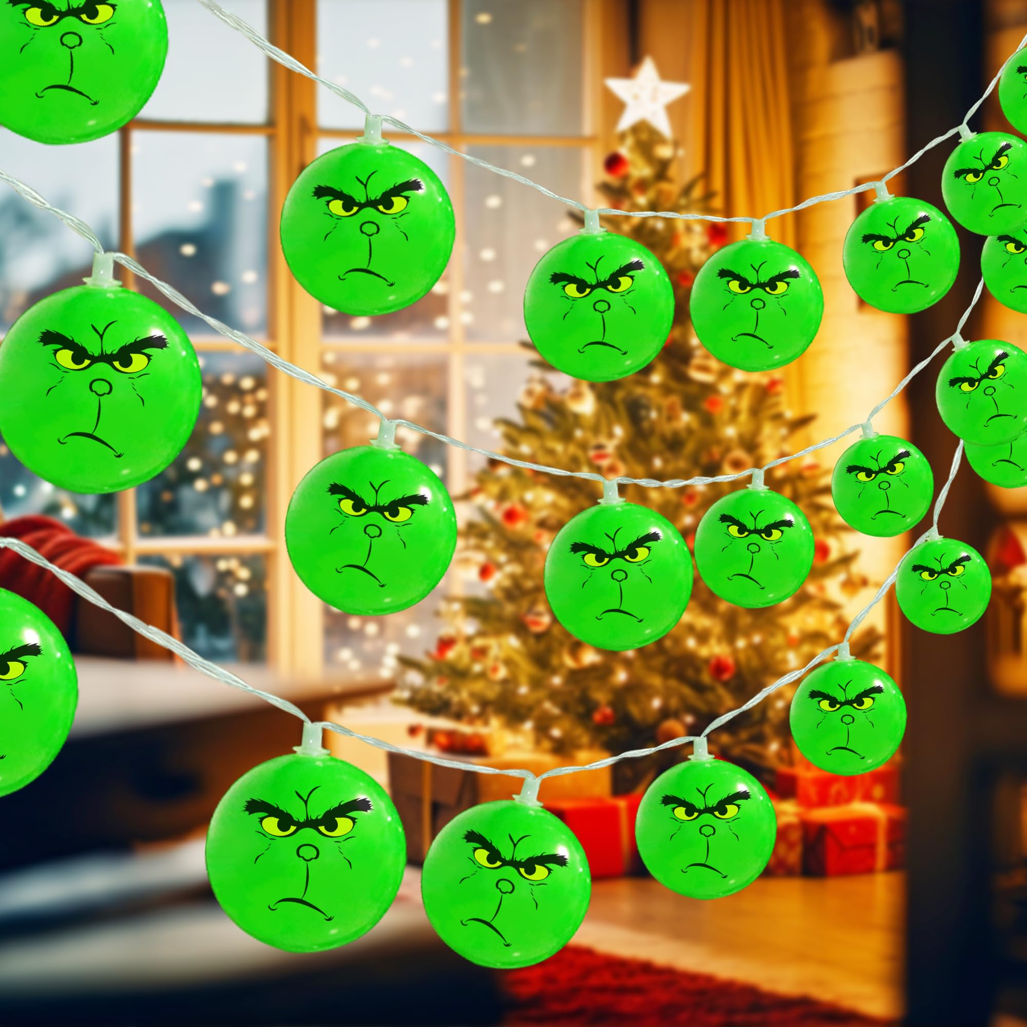 Photo 1 of Selarlyt Grinch Christmas Lights Indoor,20 LED 10 Ft Battery Operated Grinch Christmas String Lights, Waterproof Grinch Christmas Decorations for Home Garden Outdoor Tree Decor