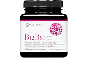 Youtheory B12B6 - Vegan Vitamin B6 & Vitamin B12 - Offers Brain Health, Energy & Immunity Support* - Dairy, Soy & Gluten Free - 60 Vegetarian Capsules