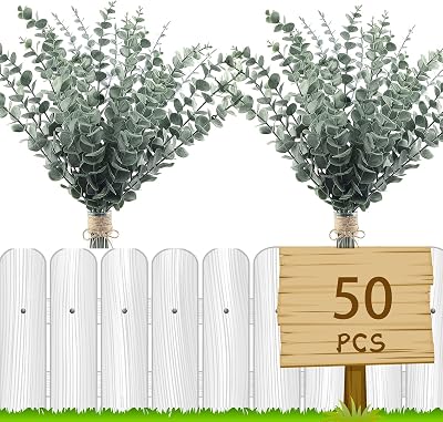 Leixi 50pcs Eucalyptus Stems Artificial Leaves 41cm Green Centerpiece Decor