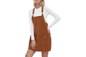 YUENIU Womens Corduroy Overalls Dress Casual Adjustable Straps Pinafore Dress Short Skirt with Pockets