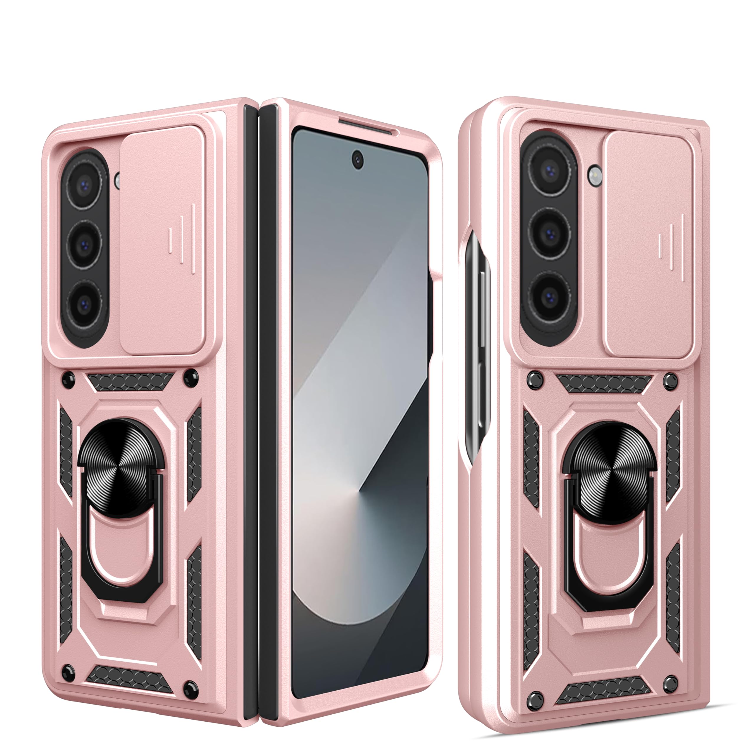 Photo 1 of Asuwish Phone Case for Samsung Galaxy Z Fold 6 5G 2024 with Slide Camera Cover and Tempered Glass Screen Protector Hard Stand Ring Holder Hybrid Cell Accessories ZFold6 Z6 G Fold6 6Z Women Rose Gold