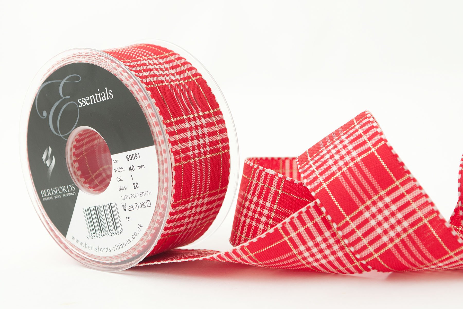 Berisfords Rustic Plaid, Polyester, Red, 10.4 x 10.4 x 4.5 cm