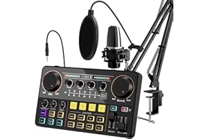 SINWE All-in-One Podcast Equipment Bundle - Complete Audio Interface with Condenser Microphone，Mixer with 48V Phantom Power - Ideal for Podcasting, Streaming, Gaming, YouTube & TikTok