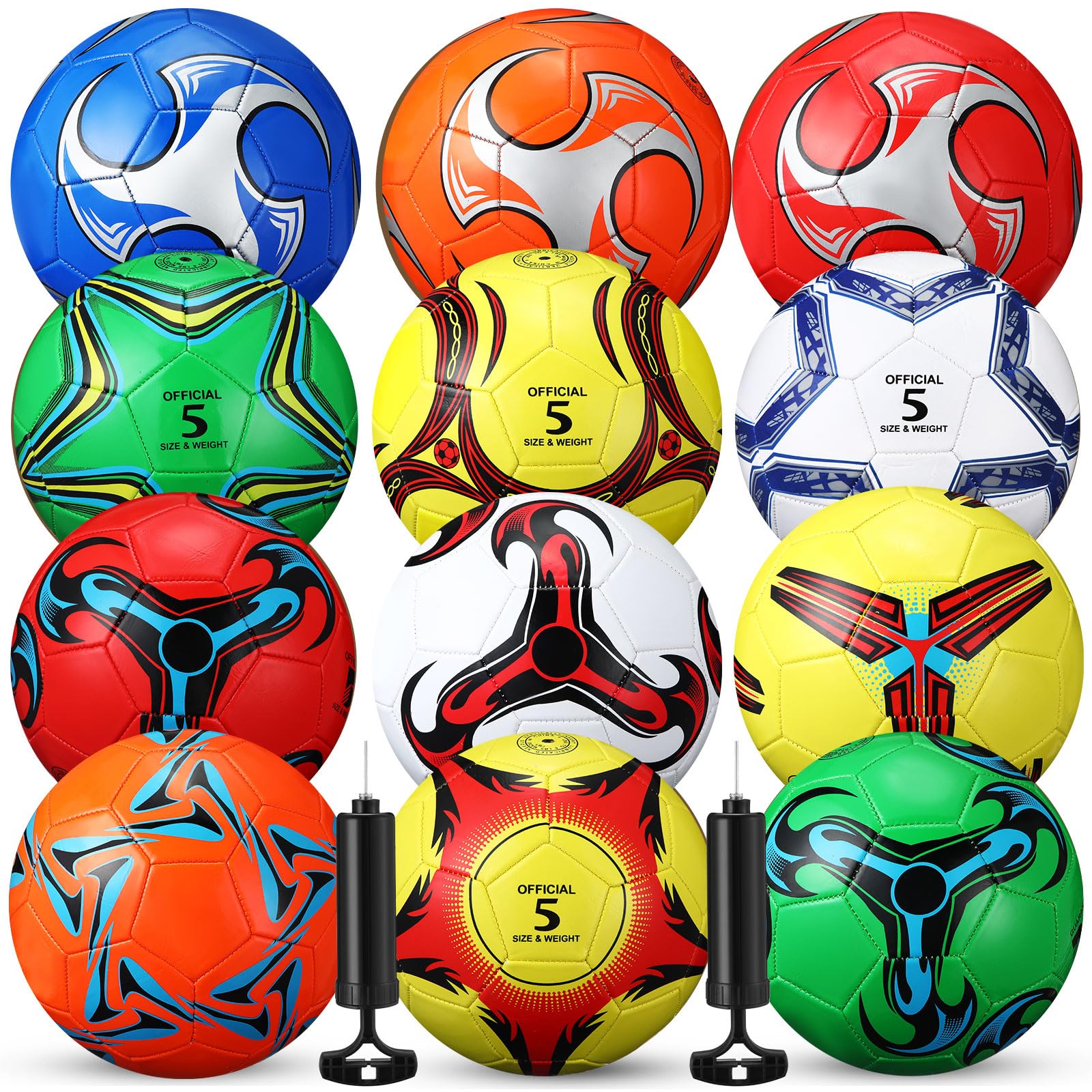 Photo 1 of Lunmon 12 Pcs Bulk Soccer Balls with 2 Pump Official Size Deflated Soccer Ball Football for Indoor Outdoor Game Sports Training Adult Players Birthday Gift(Size 5,Classic 4)