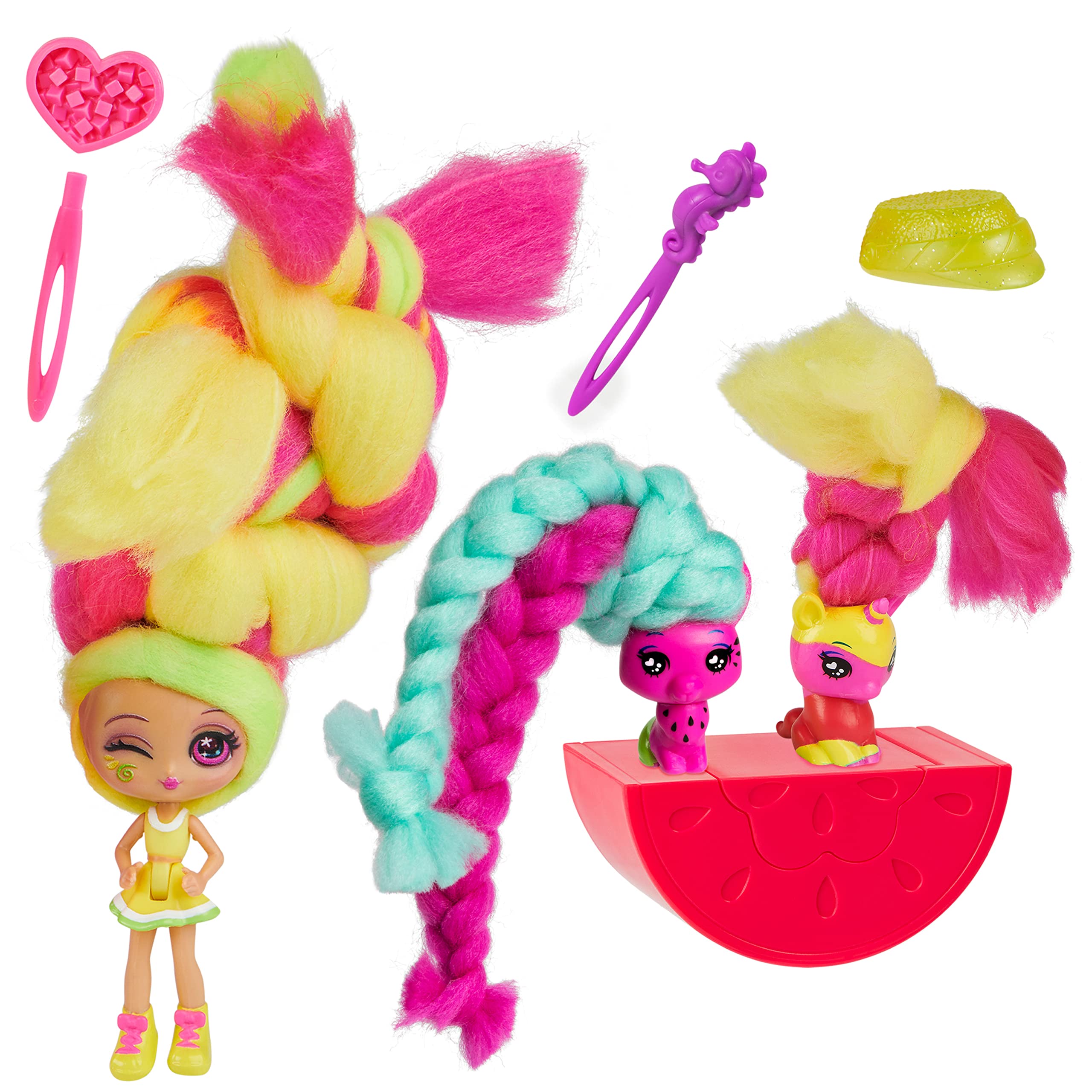 Candylocks, 3-Pack, Lemon Lou Twist 7.5-cm Scented Collectible Surprise Doll and 2 Pets with Accessories