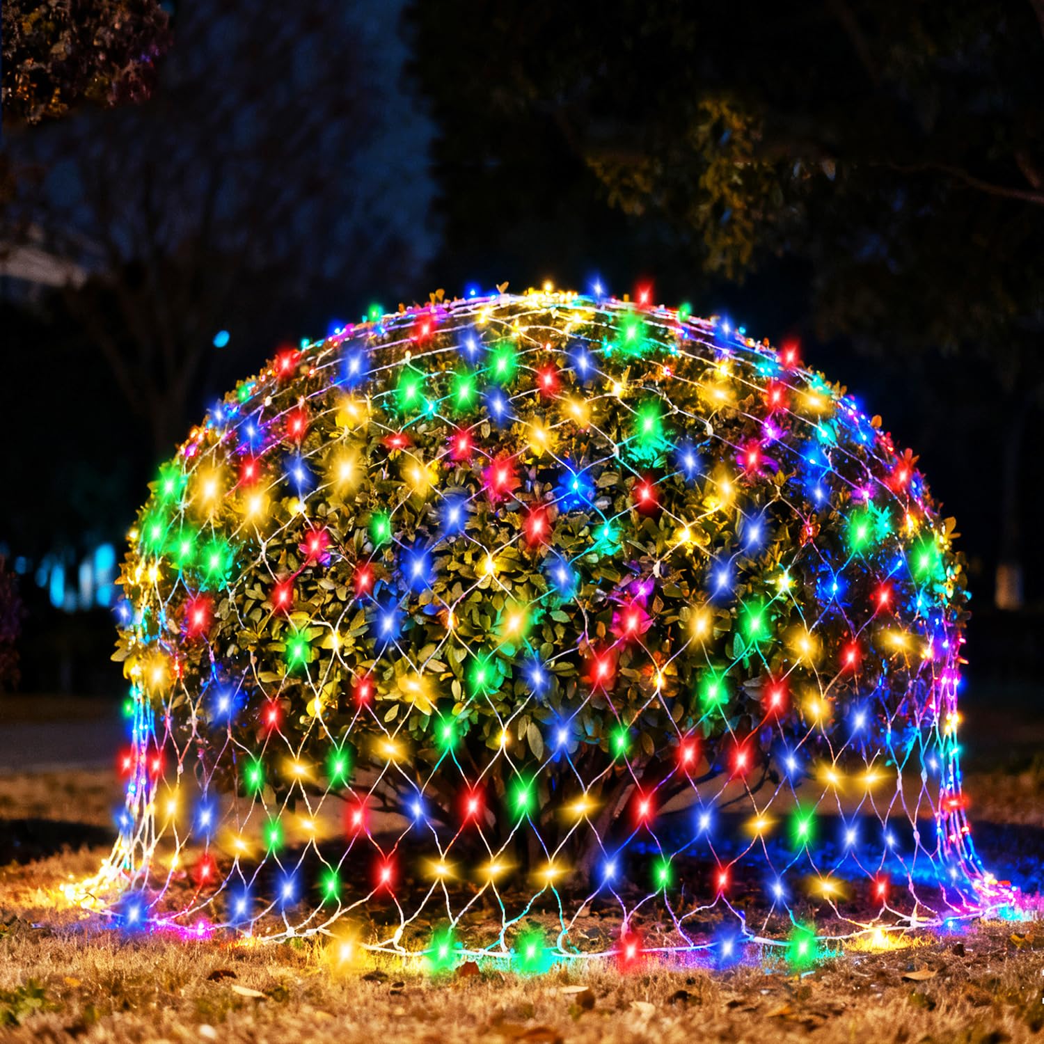 Photo 1 of (Upgraded) Outdoor Christmas Lights, 360 LED Sturdy Christmas Net String Lights, 12x5Ft 8 Light Modes Christmas Decoration Lights for Backyards, Gardens, Bushes, Lawns, Patio, New Year - Multicolored