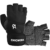 CHICMODA Women's Men's Weight Lifting Gym Gloves With 18" Wrist Wrap, Anti-Slip Sport Gloves with Padded Palm Support for Workout, Weightlifting, Fitness & Cross Training (1 Pair)