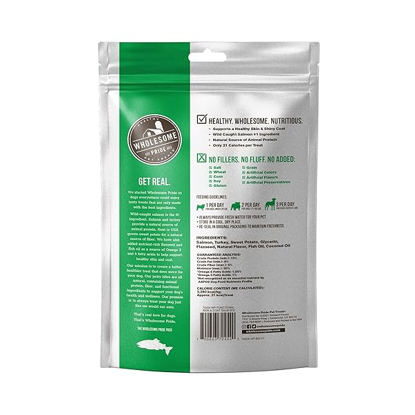 WHOLESOME PRIDE FUNCTIONAL DOG SKIN & COAT SUPPORT SALMON RECIPE JERKY BITES DOG TREATS – 8 OZ