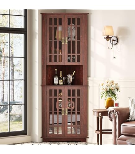 Amazon.com: Biyanuo Glass Door Corner Antique Cabinet with deep