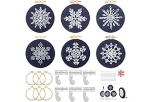 CMINAUS 6 Sets Christmas Embroidery kit for Beginners Adults, Blue Christmas Ornament Kit Snowflakes Needlepoint Cross Stitch Kits, Stitch Learning Kit with Needles Ropes Ribbon for Xmas Decorations