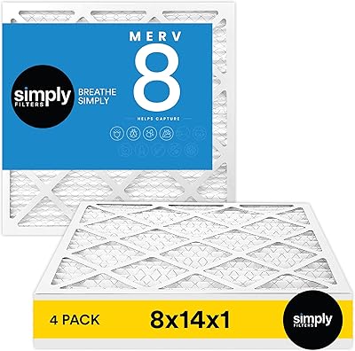 Simply 8x14x1 Air Filter, Merv 8, 4 Pack, For Home AC Furnace & HVAC (Actual Size: 7.75"x13.75"x0.75") DUST, Pet, & Allergy Control