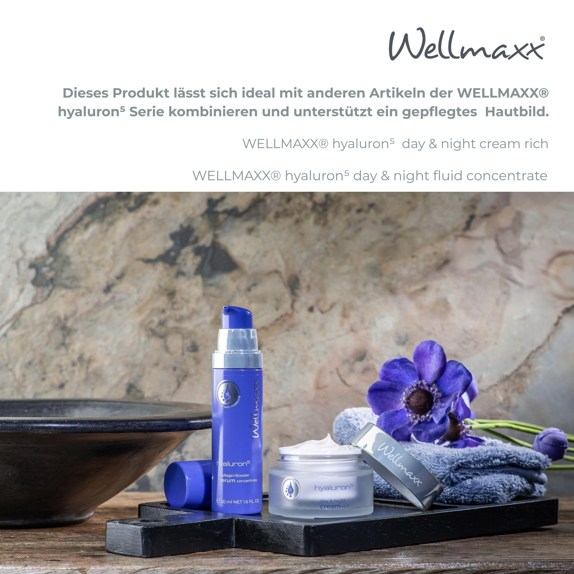 WELLMAXX® hyaluron⁵ CollagenBooster serum concentrate l leichtes 5-fach hyaluron Serum l Feuchtigkeit & Straffheit l Anti Aging l alle Hauttypen l Made in Germany l Dermatest „sehr gut“* l 50 ml 6