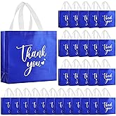 SilTriangle 50 Pcs Thank You Gift Bags with Handles Bulk Thank You Reusable Non Woven Bags Bridesmaid Souvenir Handbags for Valentine's Day Wedding Easter Graduation(11 x 12 x 5 Inch,Royal Blue)