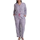 Karen Neuburger womens [Plus Size] Girlfriend Long Sleeve Notch Collar Button Up Top and Pant Bottom 2-piece Pajama Set