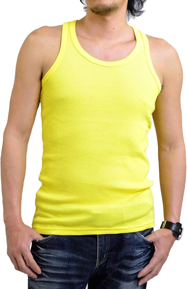 Amazon ベーシックタンクトップ メンズ リブ タイトフィット 無地