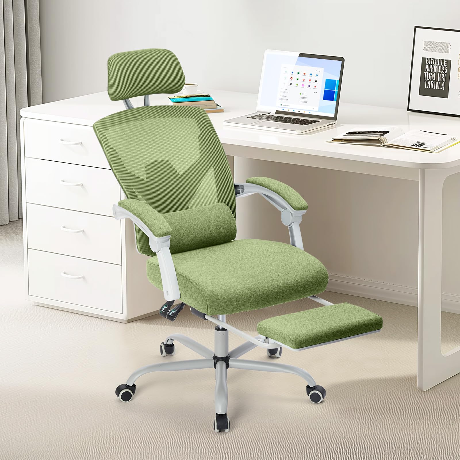 Photo 1 of *for parts, unknown missing* Sweetcrispy Office Computer Desk Chair, Ergonomic High-Back Mesh Rolling Work Swivel Chairs with Wheels, Comfortable Lumbar Support, Comfy Arms for Home, Bedroom, Study, Student, Green