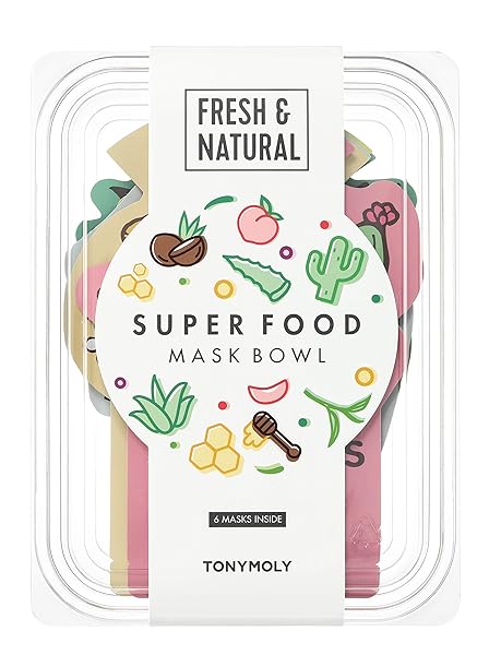 TONYMOLY SUPER FOOD BOWL FACE SHEET MASK, KOREAN SHEET MASK SET, EASTER BASKET STUFFER, REPLENISH & HYDRATE SKIN, 0.74 OZ