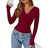 BTFBM Long Sleeve Shirts for Women 2025 Fall Fashion V Neck Knit Ruched Slim Fit Casual Basic Tees Going Out Tops Y2k