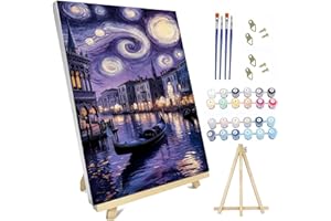 hyzsj Paint by Number for Adults Framed Canvas, DIY Arts and Crafts for Adults Beginner with Wooden Easel, Paint Brushes, Acrylic Paint Set for Home Wall Decor（Starry Boat 16x20inch