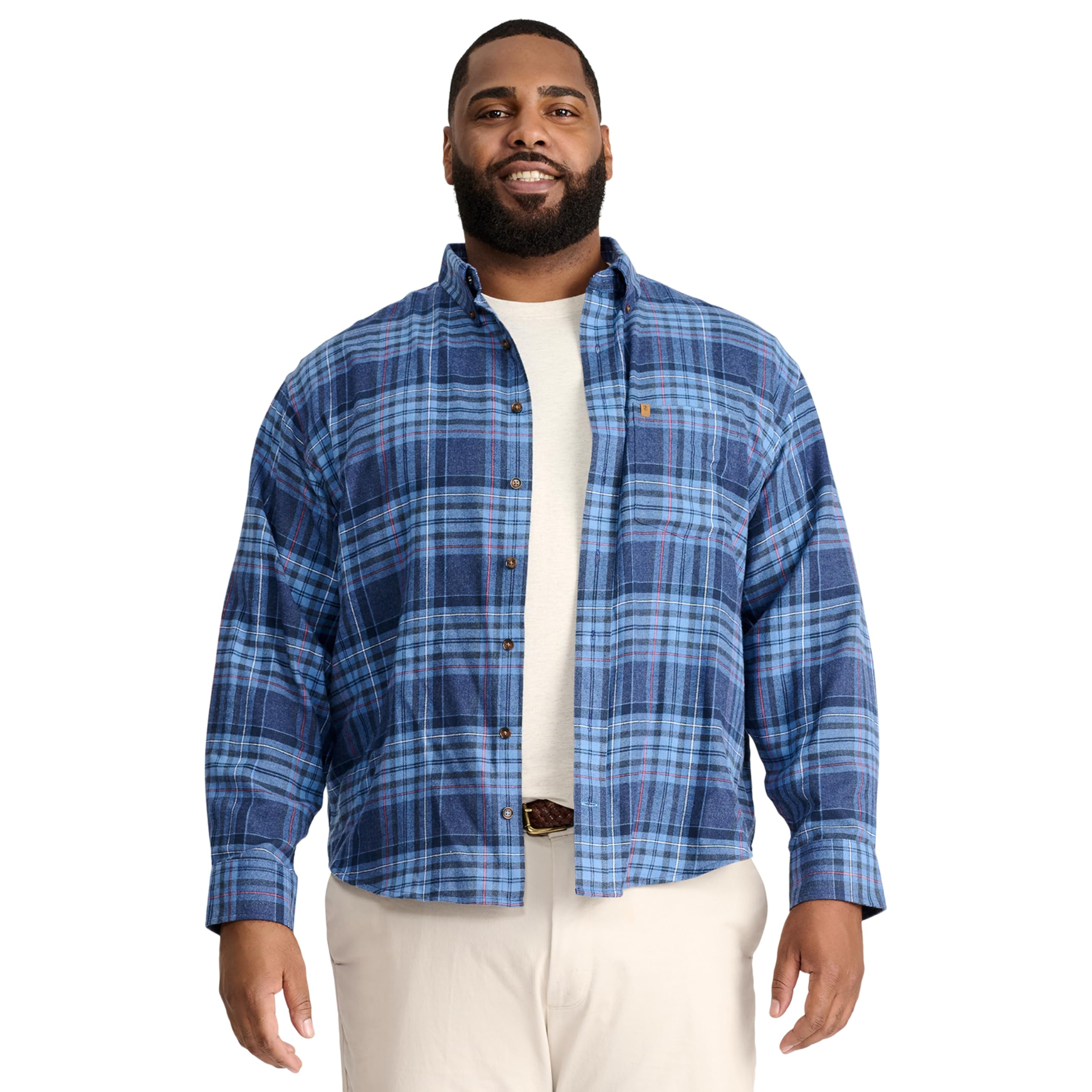 IZOD Men’s Big and Tall Stratton Flannel Long Sleeve Stretch Button Down Shirt, Medieval Blue
