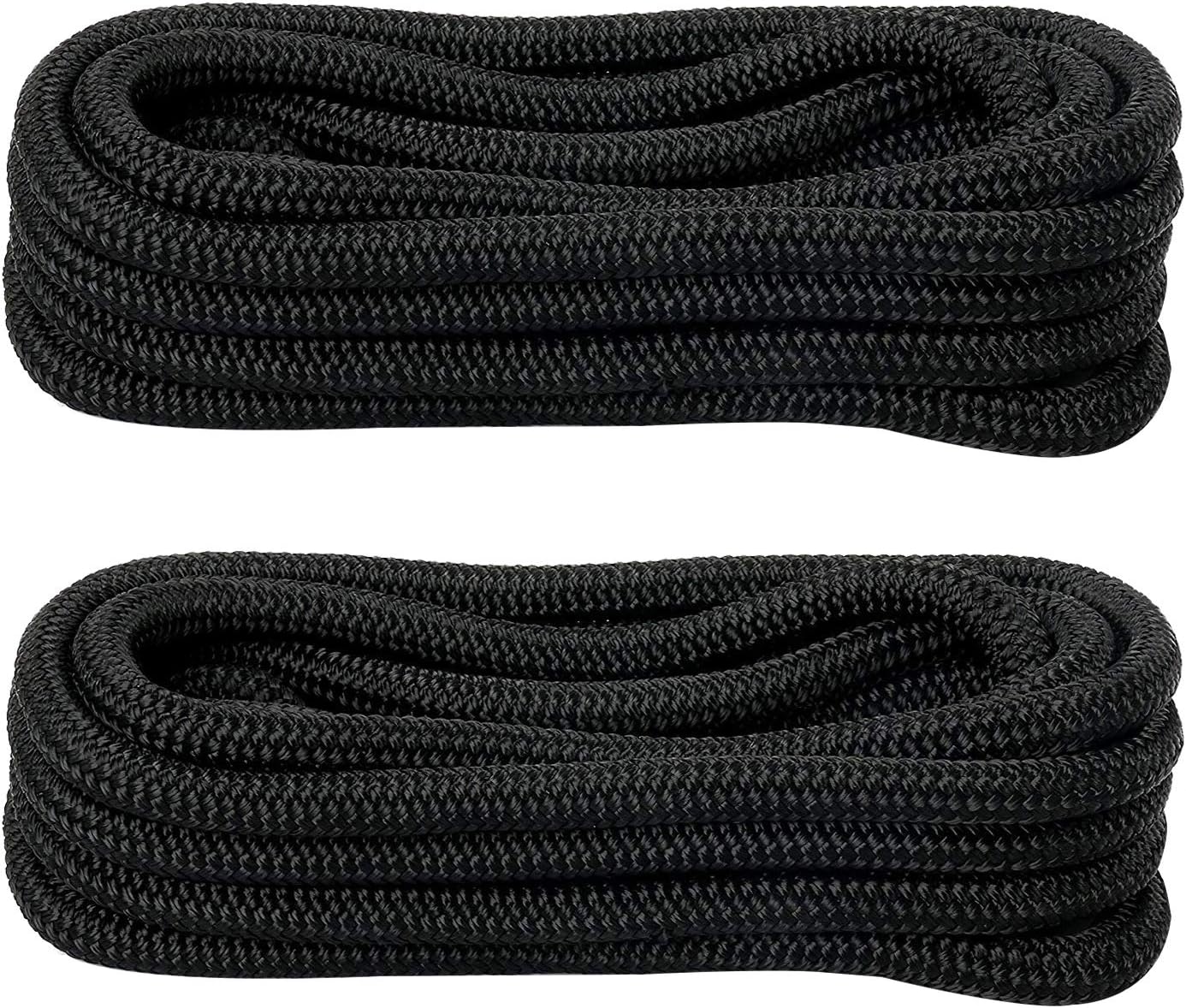 YaeMarine 2-Pack 5/8 Inch 20FT Double Braid Nylon Dockline Dock Line Mooring Rope Double Braided Dock Line (Black)