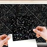 WALPLUS 72 Pcs Terrazzo Holographic Black Wall Tile Stickers 15cm