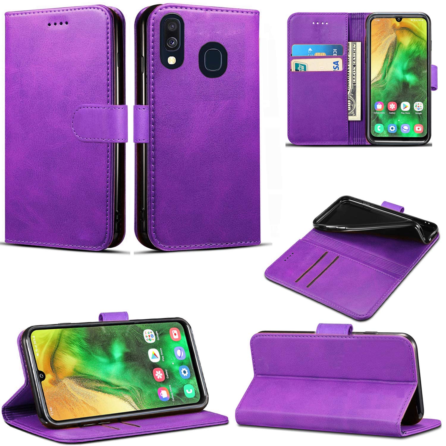 Case Compatible for Samsung Galaxy A20e (5.8 Inch) Leather Magnetic Closure Flip Card Holder Wallet Stand View Protective Cover for Samsung Galaxy A20e (Purple)