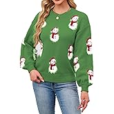 SunnyMelody Women's Cute Christmas Sweater,Santa Hat Snowman Pattern Knit Pullovers,2025 Funny Holiday Party Ugly Xmas Tops